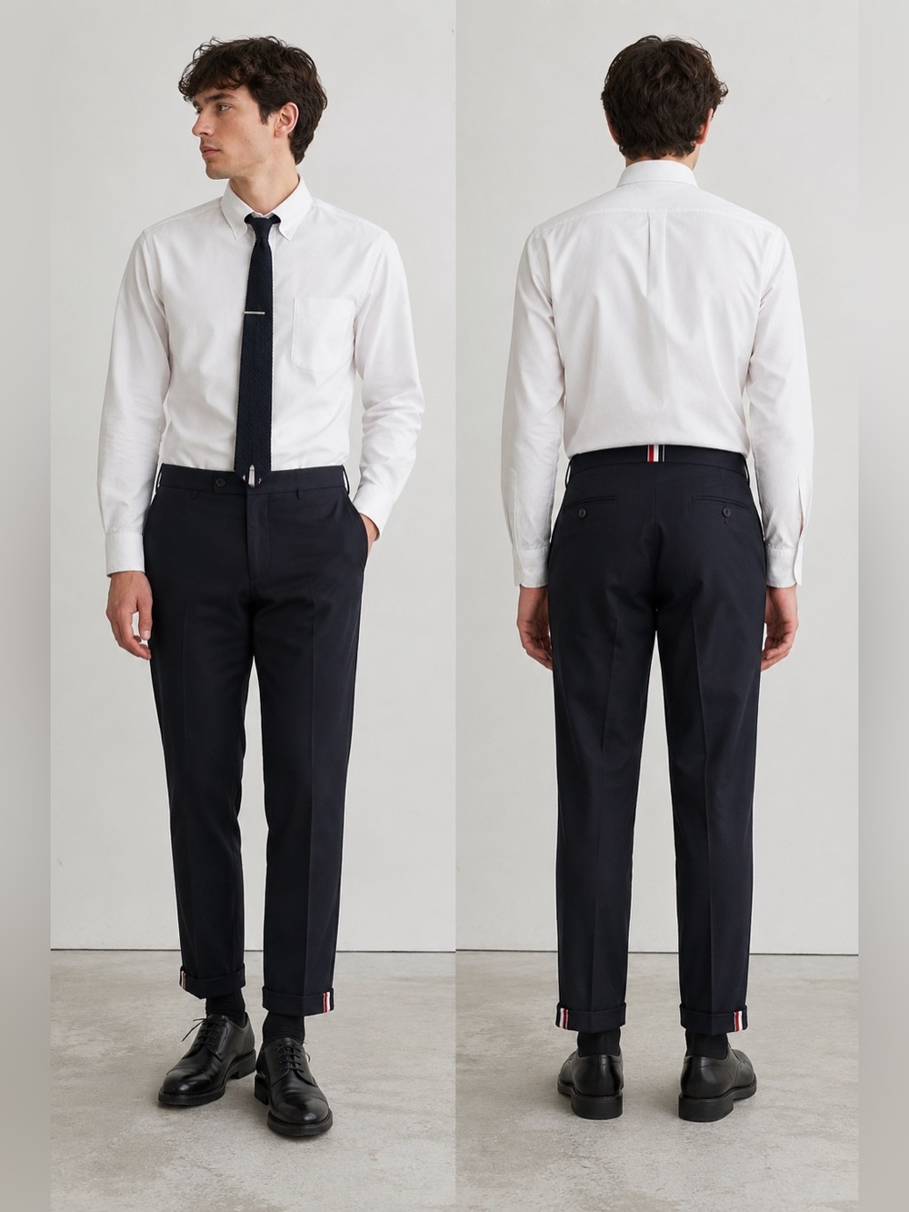 Thom Browne Navy Wool Tailored Trousers Size 2 Made in Japan Stripe Lined
